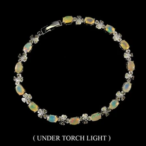 925 Sterling Silver Bracelet Oval Fire Opal 6x4mm Sapphire Gemstone Jewelry 7.5i - Picture 1 of 14