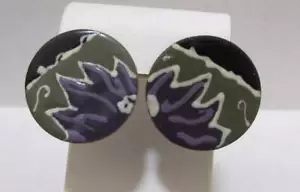 Vtg Modernist Artisan Purple Grey Black Enamel on Brass Round Earrings Pierced - Picture 1 of 11