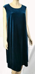 Great Layering Susan Graver Velvet Velour Sleeveless Trapeze Shift Dress Aqua 1X - Picture 1 of 3