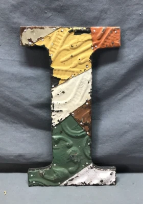 Techo de hojalata decorativo salvamento 12" retazos metal de colección letra I antiguo 276-25B Foto 1 de 4