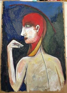 Painting Outsider Artwork Cesar Araos Art Brut 16-1/2 IN X 11-3/4 IN "HELLO" - Picture 1 of 5