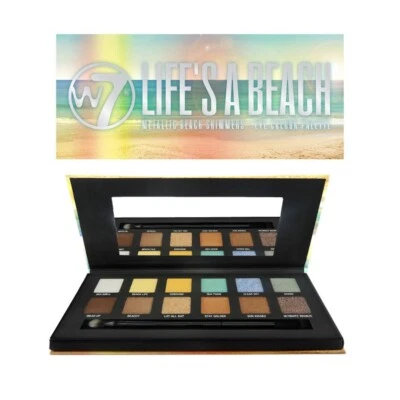 Brand New W7 LIFE'S A BEACH Pressed Pigment Palette X12 Shades , Brush & Mirror - Image 1 of 4