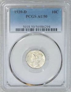 1939-D Mercury Dime PCGS AU50 Original Luster Just Graded New Holder #W46A - Picture 1 of 4