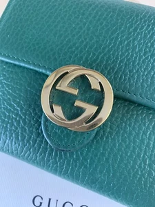 GUCCI615525 Interlocking G Dollar calf fold wallet compact wallet leather green - Picture 1 of 16