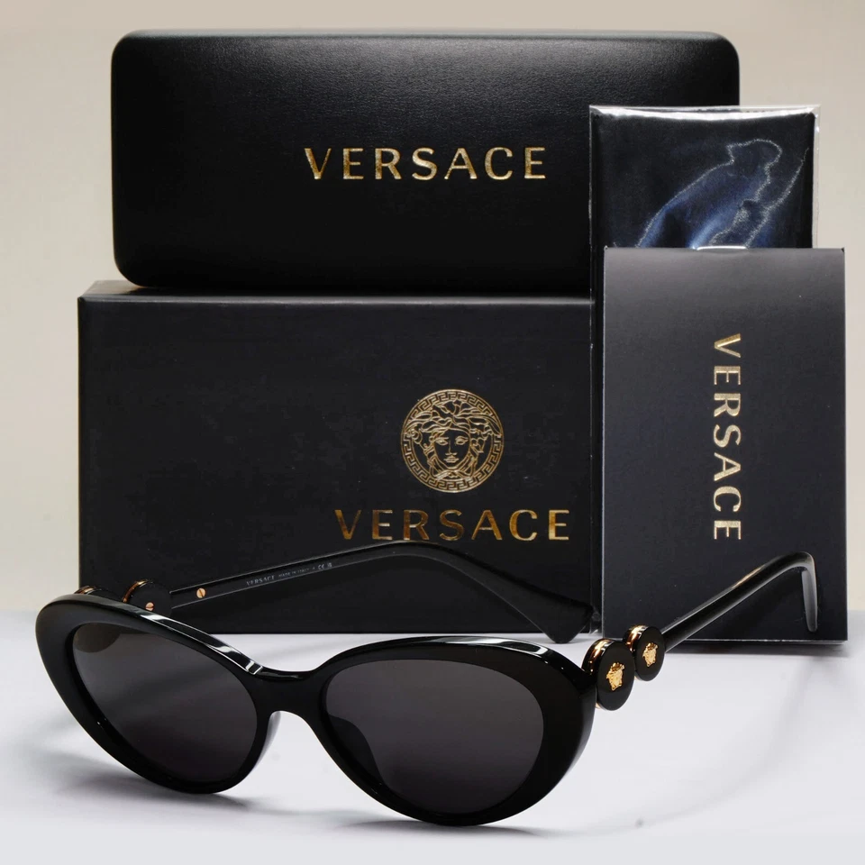 Gafas de sol Versace negras doradas Medusa ojo de gato MOD VE 3331-U GB1 55 mm Foto 1 de 4