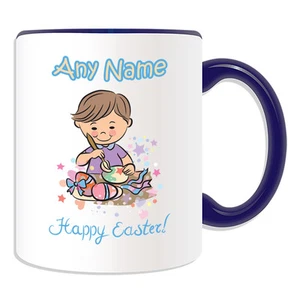 Personalised Gift Happy Easter Boy Mug Money Box Cup Paschal Egg Customise Name - Picture 1 of 20
