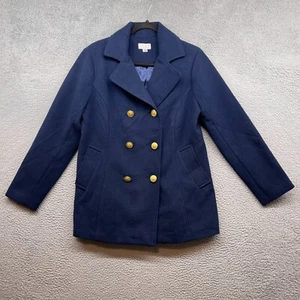 Joan Rivers Women Pea Coat Jacket Blue Double Breasted Button Long Sleeve Size S - Picture 1 of 11
