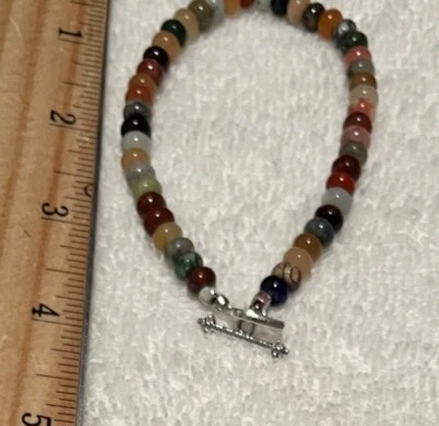 Multi Gemstone Rondelle bracelet w/Silvertone cube beads & Toggle Handmade NEW - Image 1 of 2