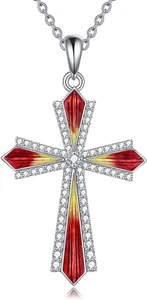 Cross Necklace 925 Sterling Silver CZ Cross Crucifix Pendant Gifts for Women Men - Picture 1 of 8
