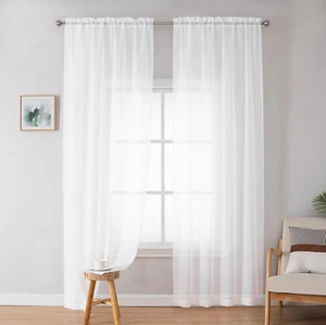 White Sheer Curtains 72 Inches Long 2 Panels for Living Room, Rod Pockets Airy W - Picture 1 of 12