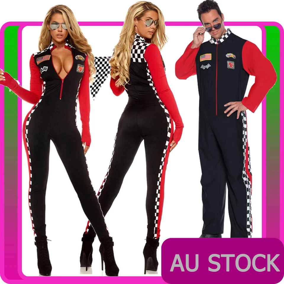 Mens Womens Racing Costume Miss Racer Sport Driver Super Car Grid Girl Jumpsuit - Image 1 of 1
