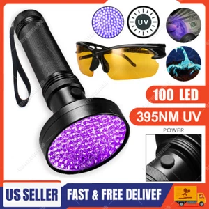 UV Torch 100 LED Ultraviolet Blacklight Flashlight Pet Urine Detection & Glasses - Picture 1 of 14
