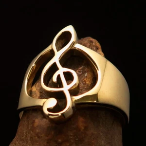 CLEF RING, SHINY BRASS MEN'S CLEF RING CLASSIC MUSIC LOVER NOTE SYMBOL SIZE 9.5 - Picture 1 of 6