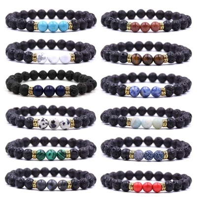 Armband Perlen Naturstein Herren Damen Gummiband Stein Steine AccessoiresStretch - Bild 1 von 4