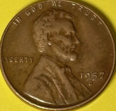 1957 D Lincoln Wheat Penny D Mint, Rim Error “ We & L In Liberty, VG Coin - Image 1 of 4