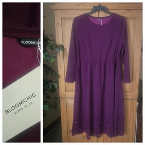 NWT Bloom Chic Womens Burgundy Laser Cut Long Slv Peasant Maxi Dress Size 12 - Picture 1 of 8