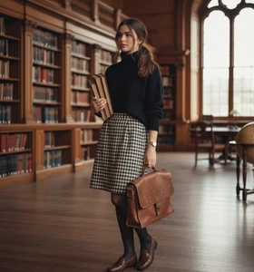 Vintage Talbots Wolle A-Linie Rock schwarz weiß Gingham kariert Karo Gr. 12 - Bild 1 von 13