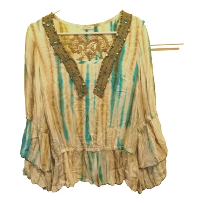 Blusa Boho Krista Lee Talla M Azul/Marrón/Blanco con Bordado Cuentas co1949 Foto 1 de 4