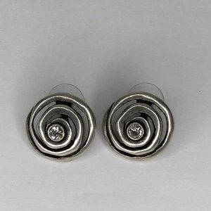 Chico's Elegant Silver Plated Rose Swirl Diamond Rhinestone Lobe Earrings - Picture 1 of 16