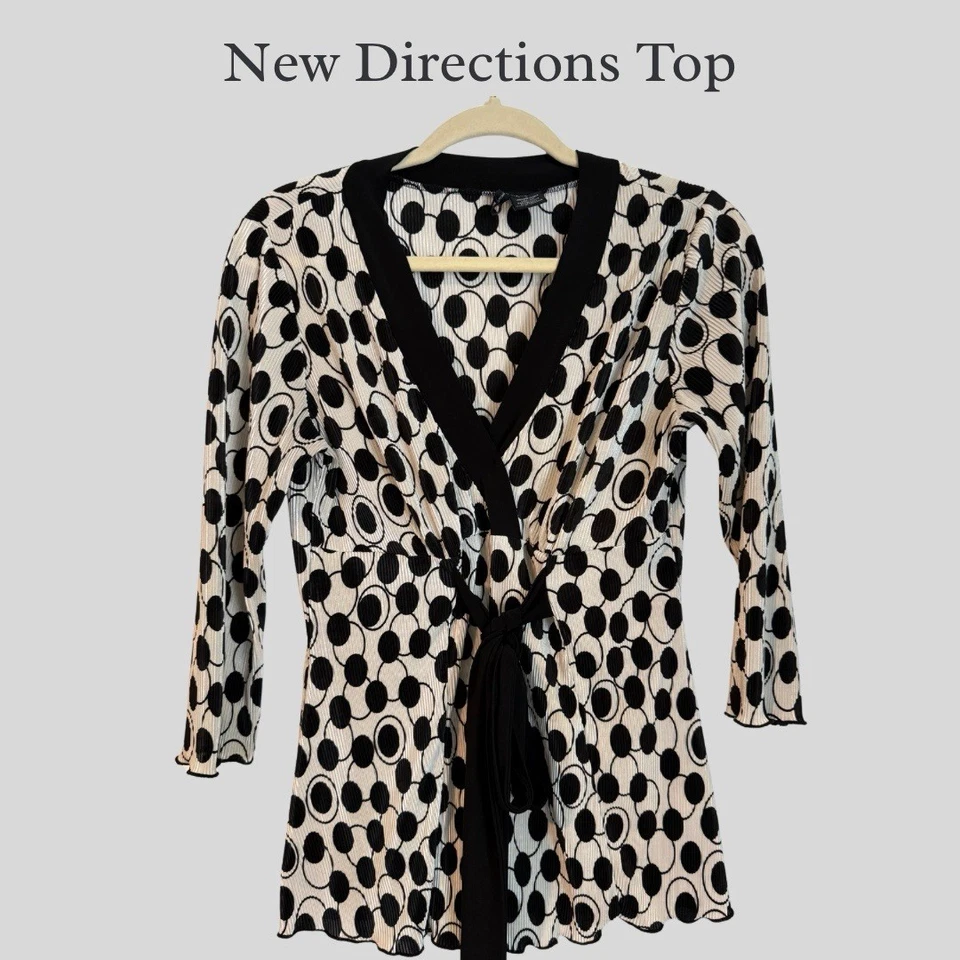 New Directions Women's Polka Dot Top with Waist Tie Size Large - Image 1 of 1