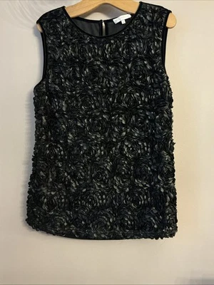 John Rocha Beautiful Black Velvet & Apllique Flower Top - Size 16 - Image 1 of 4