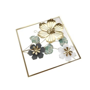(Square Style) New Chinese Light Luxury Iron Art Wall Hanging Hand-Painted Fl - Picture 1 of 22