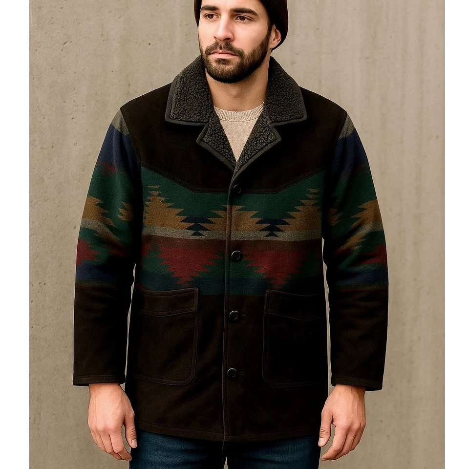 Scully M Vintage Southwestern Jacket Suede & Wool Aztec Western Coat Sherpa 40 - Image 1 of 4