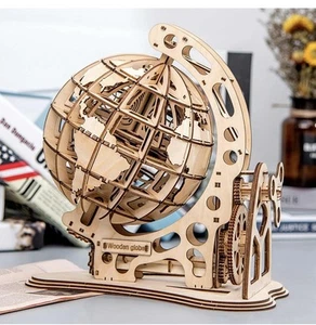 3D Wooden Puzzle Mechanical Drive Rotating Globe Model  - Picture 1 of 6