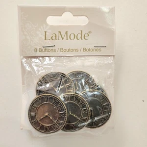 LaMode Steampunk Buttons Clocks/Watches Antique Gold Plastic 8 Piece Shank Back - Picture 1 of 3