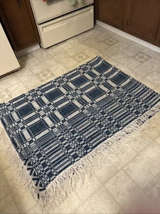 Early 19th Century Blue & White Woven Coverlet W Center Seam , Super Condition - Picture 1 of 11