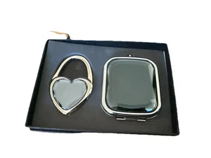 Black Double Mirror Compact Magnifying Travel Cosmetic Makeup Heart Jewel Purse - Picture 1 of 4