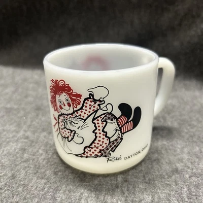 Taza publicitaria de vidrio de leche Rike's Dayton Ohio Raggedy Ann Federal Glass Company Foto 1 de 4