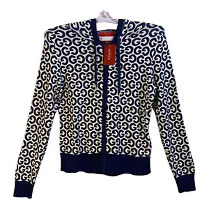 Guess Jeans Women's Hoodie MED Blue Full Zip Long Sleeve LA Logo Sweater NEW - Picture 1 of 16