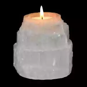 Selenite Crystal Tower Votive Candle Holder, Tea Light Candle Holder, 3" x 3" In - Picture 1 of 16