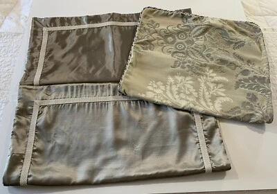 CROSCILL PILLOW SHAMS LOT - LANGDON - 2 EURO & 1 KING - SILVER GRAY & CREAM -EUC - Image 1 of 4