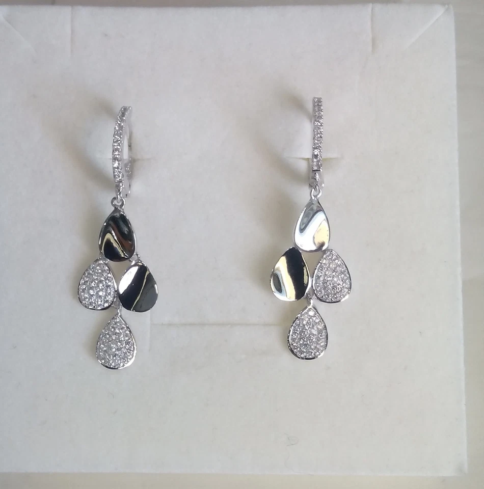 Orecchini donna goccia clips argento 925 zirconi  idea regalo Earrings Silver - Immagine 1 di 1