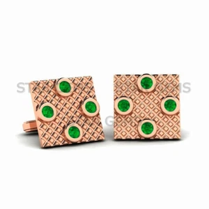 AAA+ Gemelos de plata enchapados en oro de 14 k con piedras preciosas de esmeralda verde joyería para hombre CF56 - Imagen 1 de 2