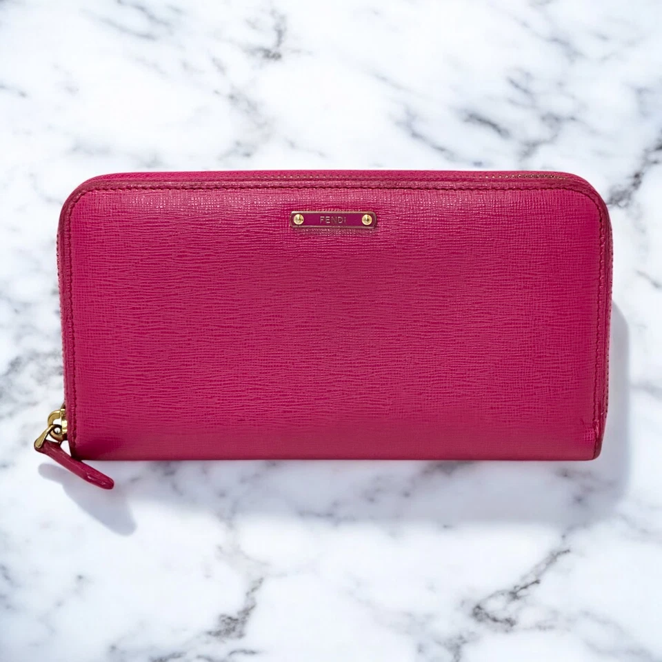 Auténtica Cartera Larga FENDI Crayones Continental Cremallera Alrededor Rosa Caliente Glamour Foto 1 de 4