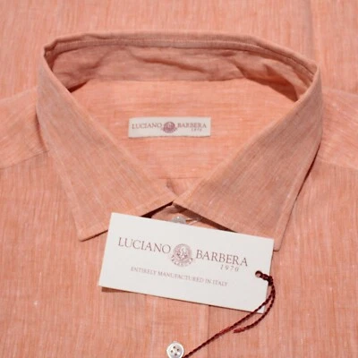 Luciano Barbera NWT Woven Casual Button Down Shirt Size XL in Orange 100% Linen - Image 1 of 4