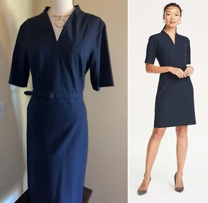 ANN TAYLOR * MIDNIGHT BLUE V NECK BELTED SHEATH * SEASONLESS STRETCH SIZE 8 NWT - Picture 1 of 14