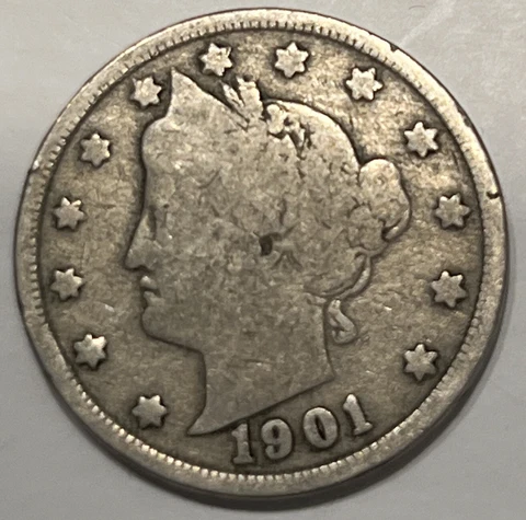 1901 Liberty Head " V " Nickel Philadelphia Mint USA Type Coin -Actual Photos A6 Cover