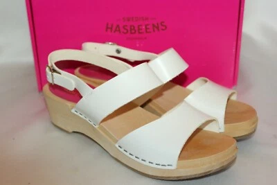 NEW! NIB! SWEDISH HASBEENS White Leather HELENA Open Toe Clog EU 37 38 39 - Image 1 of 4