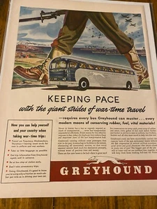 Autobús Greyhound 1942 Giant Strides of War viaje en el tiempo anuncio de la Segunda Guerra Mundial - Imagen 1 de 1