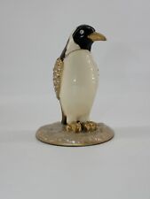 Vintage Enamel And Crystal Penguin Figurine Statue 3.75"