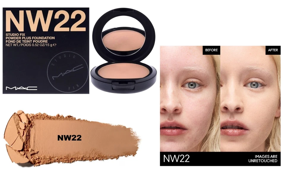 MAC Studio Fix NW22 Powder Plus Foundation 0.52 OZ NIB Warm Beige Rosy Undertone - Image 1 of 1