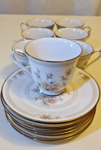 Noritake Ivory China Japan 7261 Cervantes Cup and Saucers - Elegant Floral Print - Picture 1 of 7