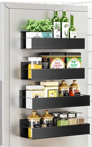 4 Pack Moveable Fridge Magnetic Spice Racks Metal Black - Picture 1 of 7