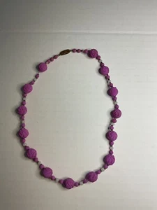 Vintage Dyed Purple Coral Carved Rose Flower Beads 16” Long Necklace - Picture 1 of 7