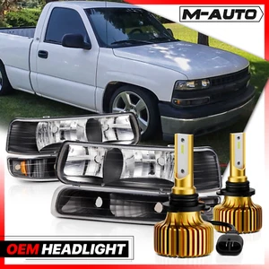Pair Black Replacement Headlight+Bumper+6500K LED Bulb for 99-06 Silverado Tahoe - Picture 1 of 16