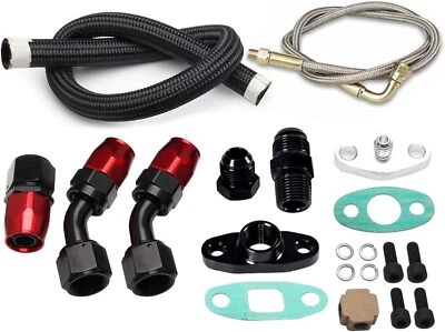 Turbo Charger Oil Drain Return Line Oil Feed Complete Kit Fit T3 T4 GT35 T70 T66 Foto 1 de 4